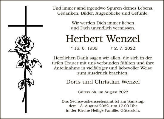 Traueranzeige von Herbert Wenzel von Neue Westfälische
