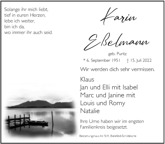 Traueranzeige von Karin Eßelmann von Neue Westfälische