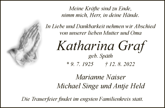 Traueranzeige von Katharina Graf von Neue Westfälische