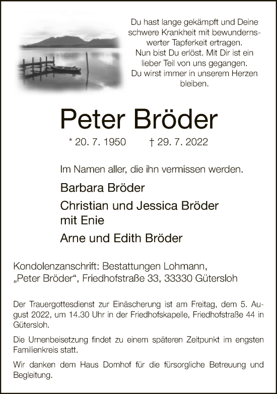 Traueranzeige von Peter Bröder von Neue Westfälische