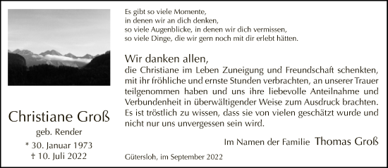 Traueranzeige von Christiane Groß von Neue Westfälische