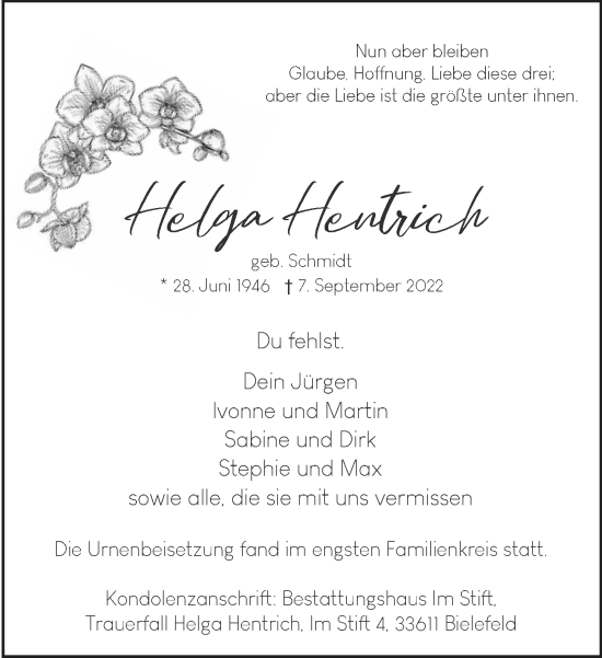 Traueranzeige von Helga Hentrich von Neue Westfälische