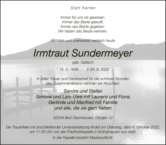 Traueranzeige von Irmtraut Sundermeyer von Neue Westfälische