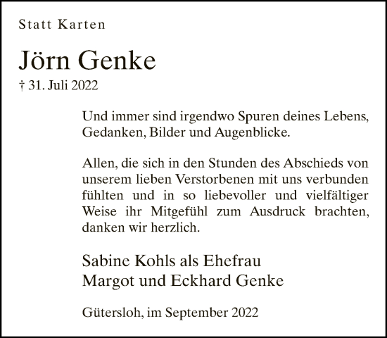Traueranzeige von Jörn Genke von Neue Westfälische