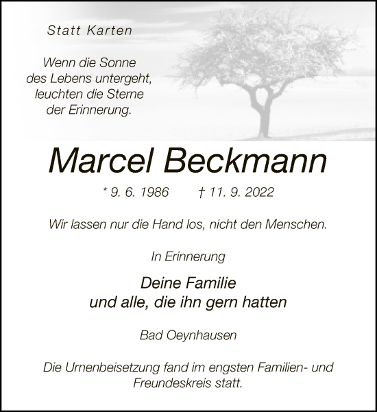 Traueranzeige von Marcel Beckmann von Neue Westfälische