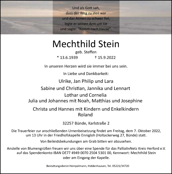 Traueranzeige von Mechthild Stein von Neue Westfälische