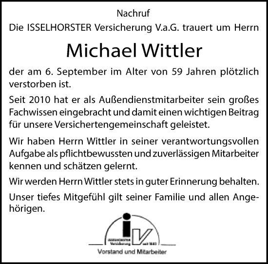 Traueranzeige von Michael Wittler von Neue Westfälische