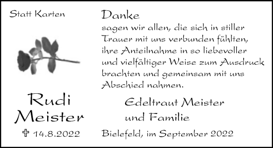 Traueranzeige von Rudi Meister von Neue Westfälische
