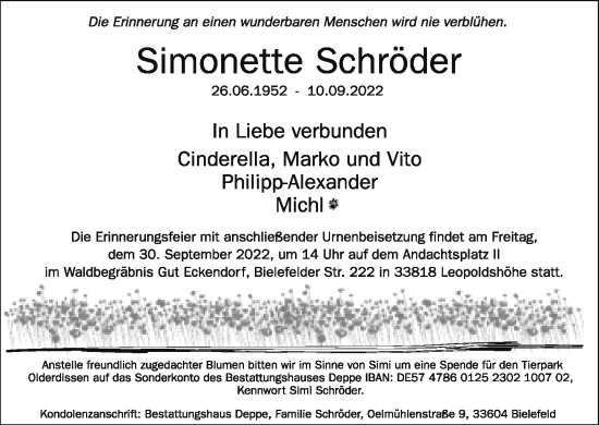 Traueranzeige von Simonette Schröder von Neue Westfälische