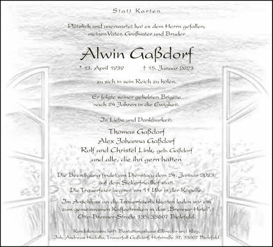 Traueranzeige von Alwin Gaßdorf von Neue Westfälische