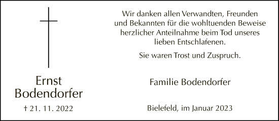 Traueranzeige von Ernst Bodendorfer von Neue Westfälische