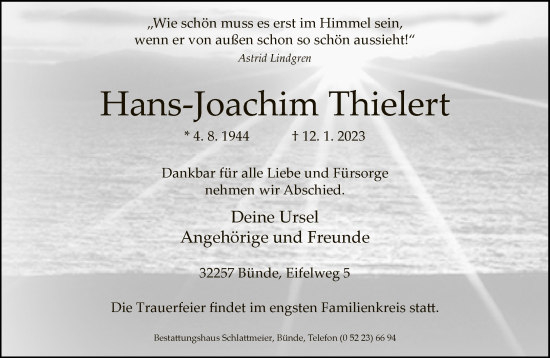 Traueranzeige von Hans-Joachim Thielert von Neue Westfälische