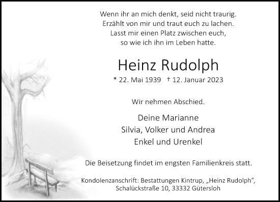Traueranzeige von Heinz Rudolph von Neue Westfälische