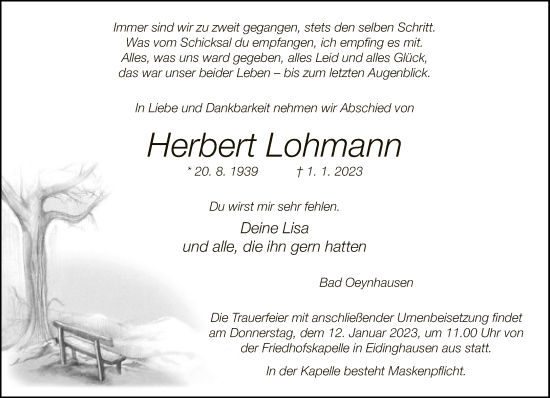 Traueranzeige von Herbert Lohmann von Neue Westfälische