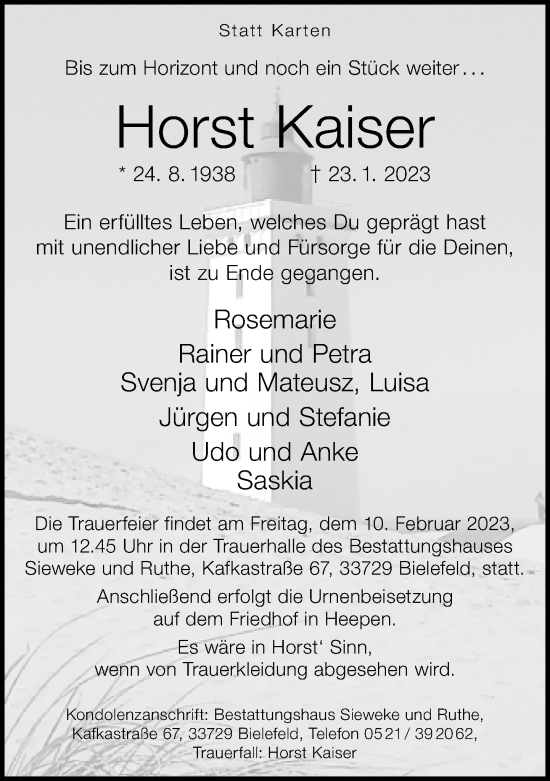 Traueranzeige von Horst Kaiser von Neue Westfälische