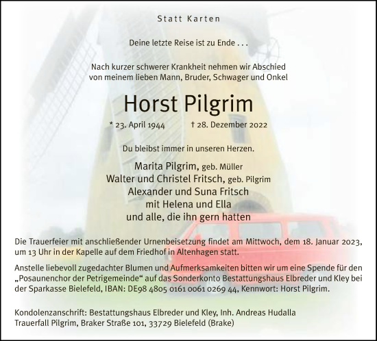 Traueranzeige von Horst Pilgrim von Neue Westfälische