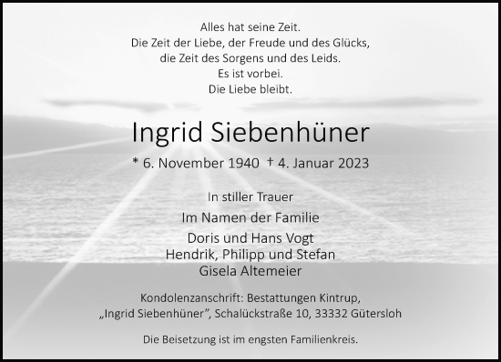 Traueranzeige von Ingrid Siebenhüner von Neue Westfälische