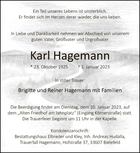 Traueranzeige von Karl Hagemann von Neue Westfälische