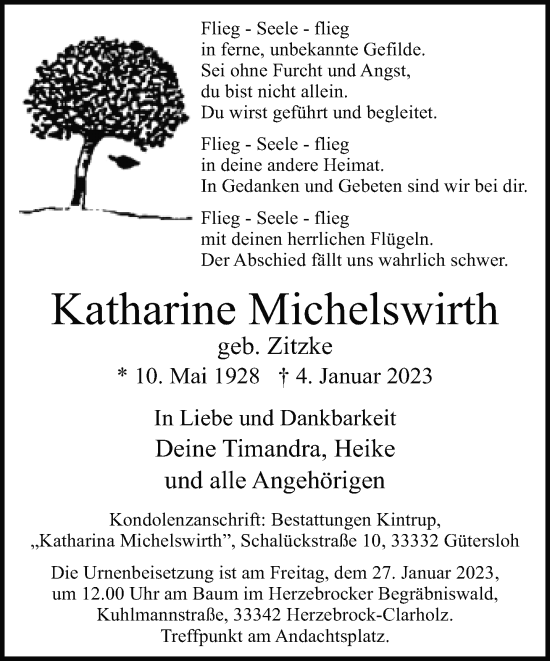 Traueranzeige von Katharine Michelswirth von Neue Westfälische