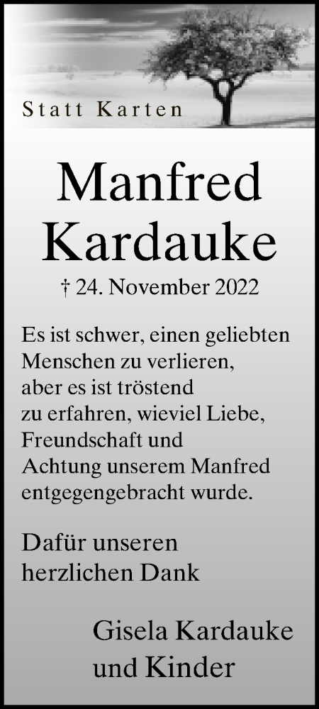  Traueranzeige für Manfred Kardauke vom 03.01.2023 aus Neue Westfälische