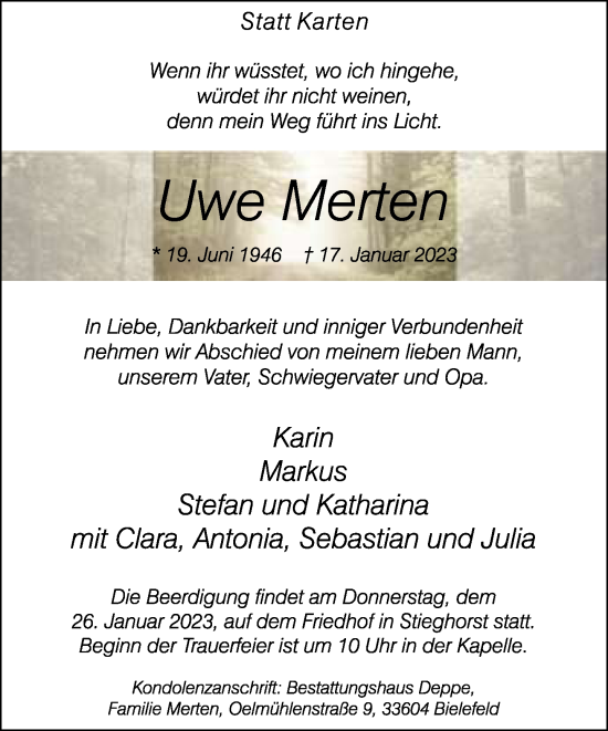 Traueranzeige von Uwe Merten von Neue Westfälische