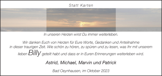 Traueranzeige von Billy  von Neue Westfälische