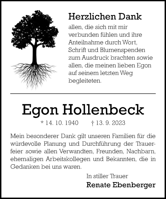 Traueranzeige von Egon Hollenbeck von Neue Westfälische