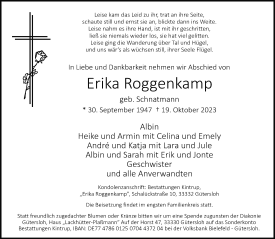 Traueranzeige von Erika Roggenkamp von Neue Westfälische