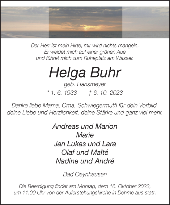 Traueranzeige von Helga Buhr von Neue Westfälische