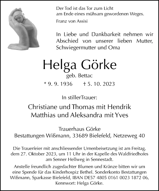 Traueranzeige von Helga Görke von Neue Westfälische