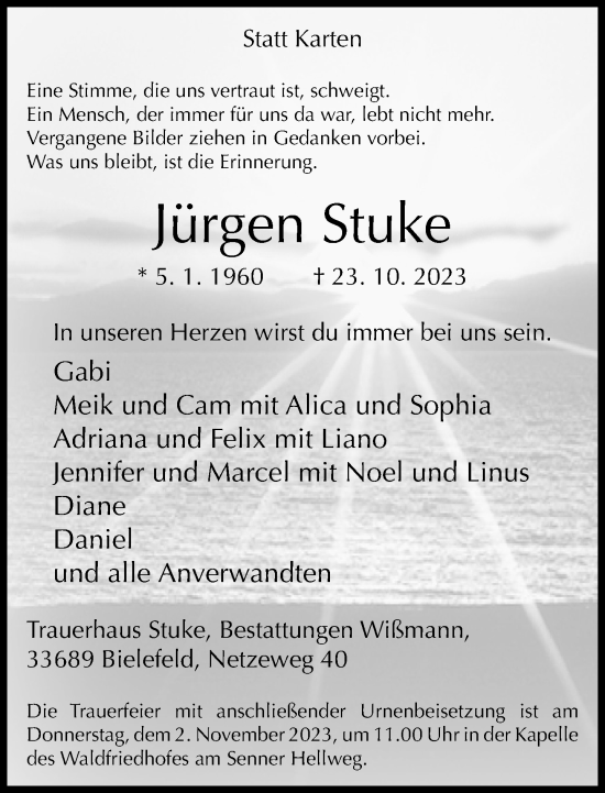 Traueranzeige von Jürgen Stuke von Neue Westfälische