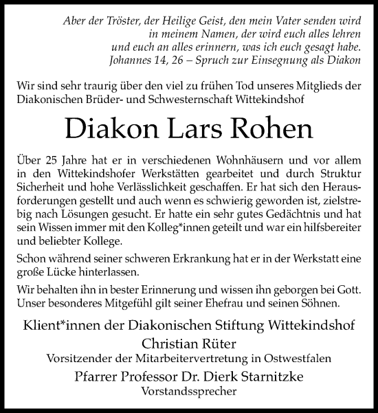 Traueranzeige von Lars Rohen von Neue Westfälische