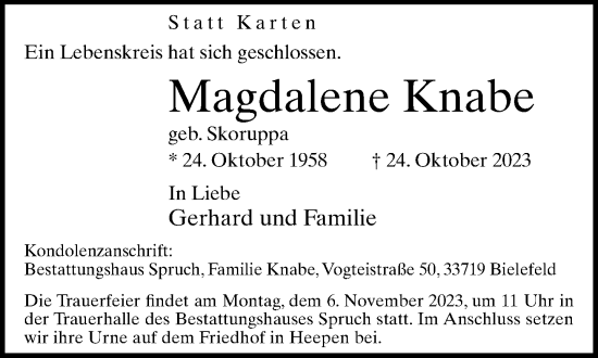 Traueranzeige von Magdalene Knabe von Neue Westfälische