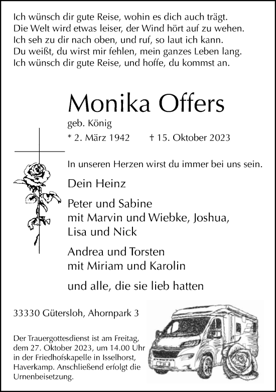 Traueranzeige von Monika Offers von Neue Westfälische