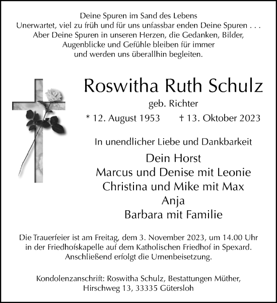 Traueranzeige von Roswitha Ruth Schulz von Neue Westfälische