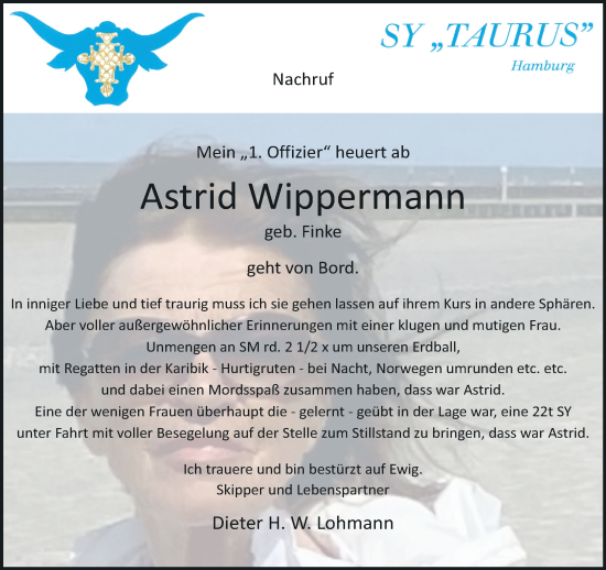 Traueranzeige von Astrid Wippermann von Neue Westfälische