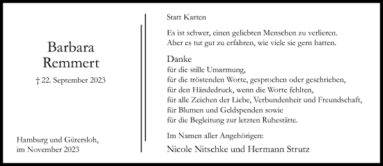 Traueranzeige von Barbara Remmert von Neue Westfälische