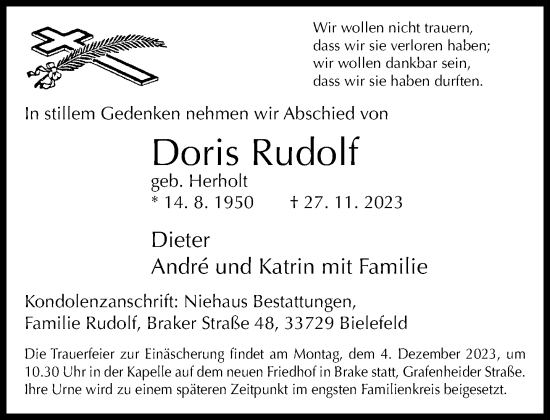 Traueranzeige von Doris Rudolf von Neue Westfälische