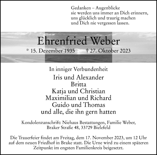 Traueranzeige von Ehrenfried Weber von Neue Westfälische