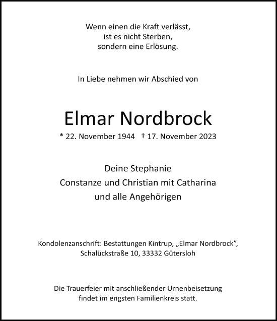 Traueranzeige von Elmar Nordbrock von Neue Westfälische