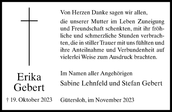 Traueranzeige von Erika Gebert von Neue Westfälische