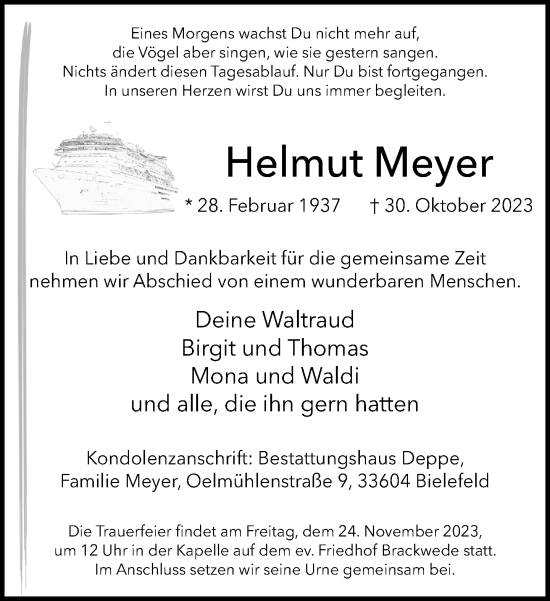 Traueranzeige von Helmut Meyer von Neue Westfälische