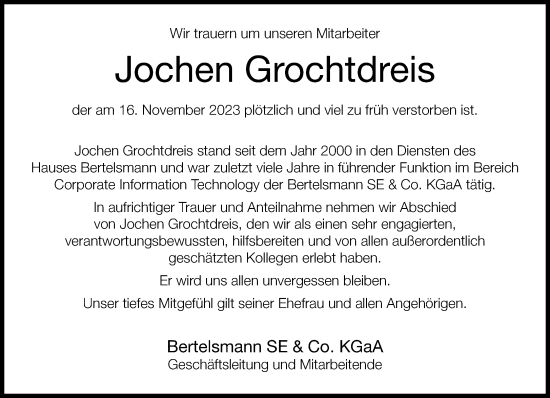 Traueranzeige von Jochen Grochtdreis von Neue Westfälische