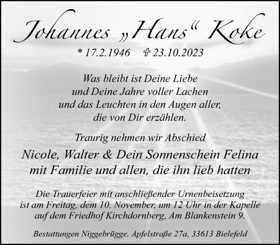 Traueranzeige von Johannes Koke von Neue Westfälische