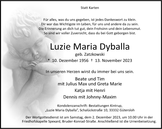 Traueranzeige von Luzie Maria Dyballa von Neue Westfälische