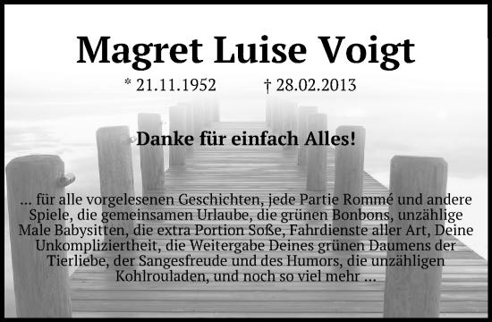 Traueranzeige von Magret Luise Voigt von Neue Westfälische