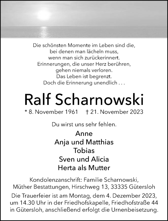 Traueranzeige von Ralf Scharnowski von Neue Westfälische