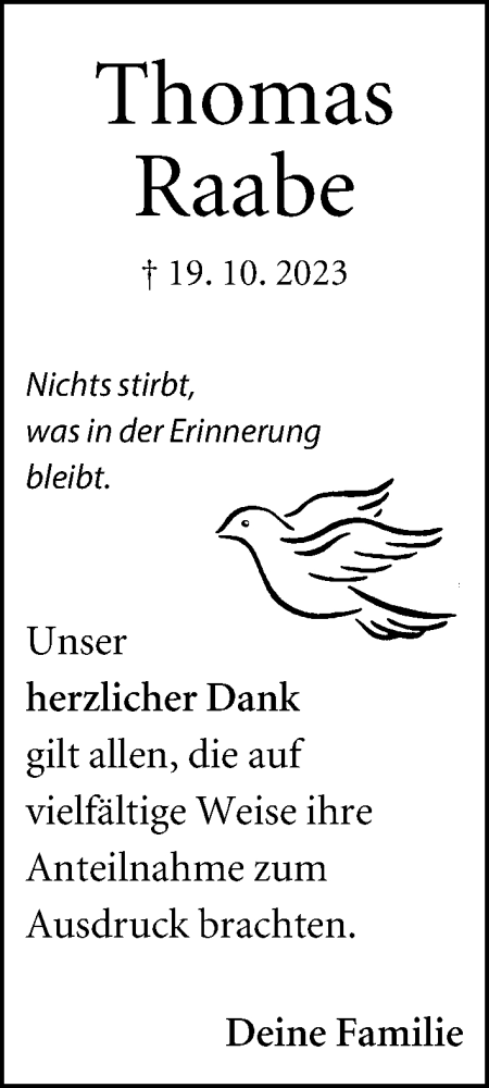 Traueranzeige von Thomas Raabe von Neue Westfälische
