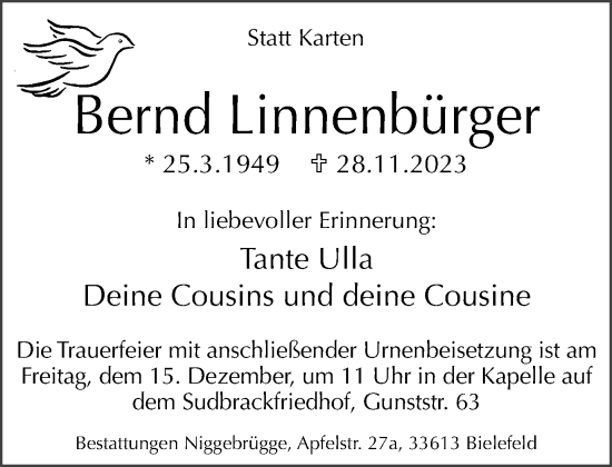 Traueranzeige von Bernd Linnenbürger von Neue Westfälische