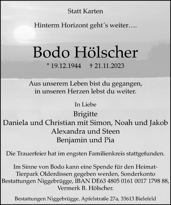 Traueranzeige von Bodo Hölscher von Neue Westfälische